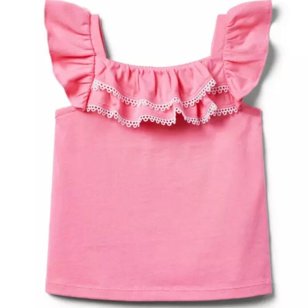 Janie and Jack 100048837 Girl Sunrise Pink Circle Trim Ruffle Top NWT
